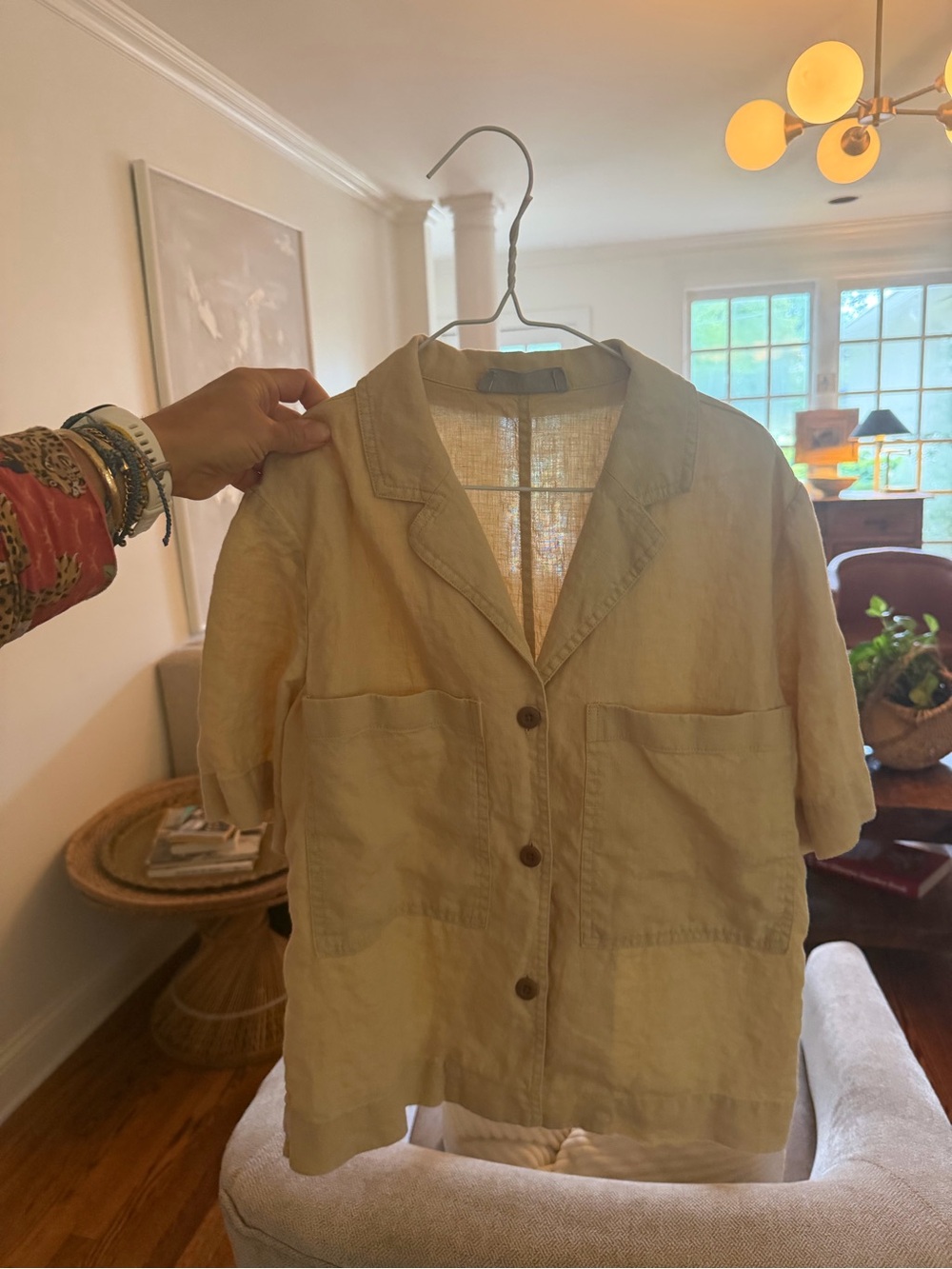 Everlane - Cream Linen Notched-Collar Short-Sleeve button down